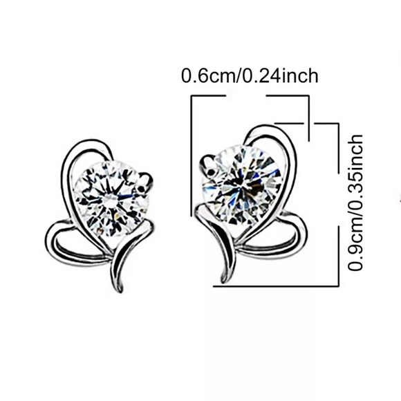 Sterling Silver Heart Diamond Stud Earrings - Picture 4 of 5